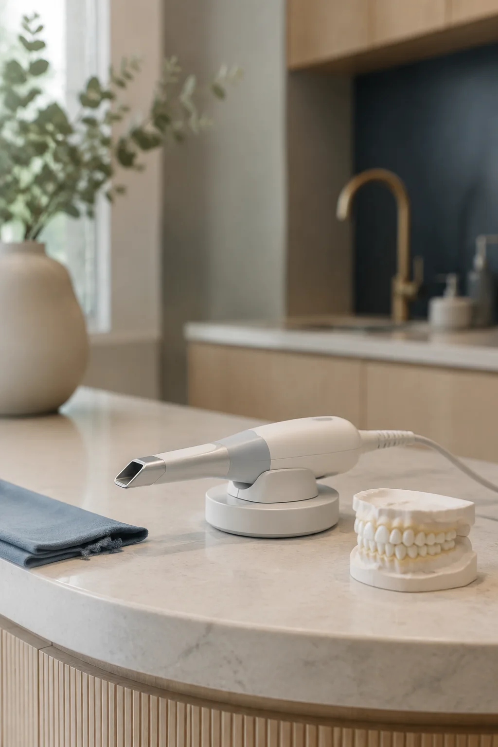Modern intraoral scanner and dental model in the practice